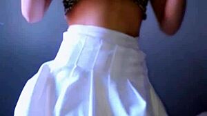 What if this teen amateur Latina blonde in white skirt and leopard top masturbates her tight wet pussy solo?