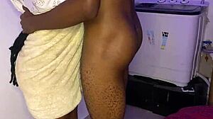 Quickie with my submissive ebony housegirl riding my big cock!