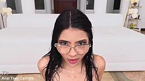 emily white's beautiful ass gets roughly fingered and licked before gaping anal with cum swallowing.