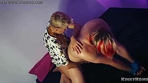 hot blonde dominates big guy with strapon