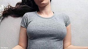 Hot cumshot on gray t-shirt