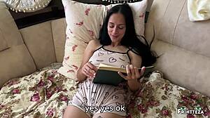 step son fingers step mom while she reads, then fucks and cums inside 😏