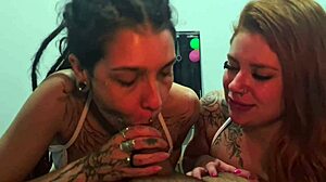 Married neighbor invites husband for double blowjob and cums in mouths 😏