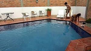 on vacation, mature brunette does deepthroat and rimjob with young step-nephew!