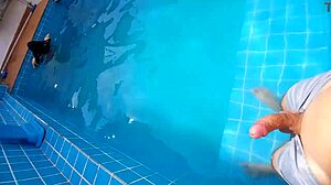 Stepsister surprised by my hard cock in the pool