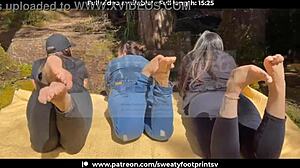 Latina takes off sweaty shoes on cableway