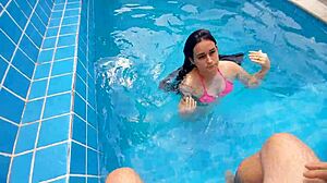 Stepsister surprised by my hard cock in the pool