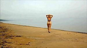 Blonde couple explores desert island beach adventures.