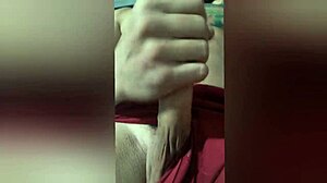 Watch this Brazilian amateur with pierced nipples and tattoos stroking her hard cock on the bed