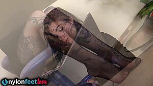 Two Redhead Secretaries Emotionally Connect Through Kinky Shoeplay in Nylons at Work.