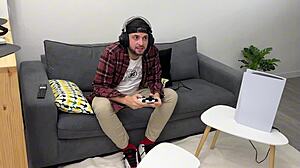 Pamela mendoza sucking huge cock from gamer boy with facial cumshot and handjob