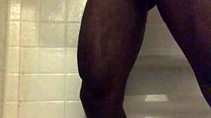 Massive black cock stroked intensely in homemade shower solo session