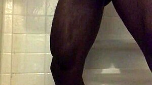 Massive black cock stroked intensely in homemade shower solo session