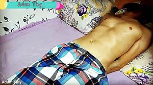 cheating wife records porn by tying-up and jerking off husbands best friend