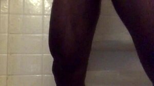 Massive black cock stroked intensely in homemade shower solo session