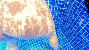 Big cock surprises nalgona masturbating in pool leading to doggystyle fuck and cum