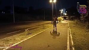 Wife gets filmed sucking lover's big black monster cock in city square while husband watches.