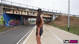 Nuria Millan takes deepthroat and anal banging in public outdoor spot. Latina rides cowgirl then gets facial cumshot after missionary pussy licking.