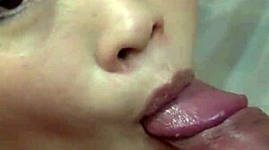 Japanese woman in sport bra and lacy panties shows big ass while swallowing cum in asian video