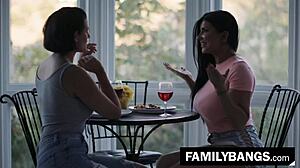 hey gorgeous milf penny barber shows her lesbian moves to romy rain in garage cheating scene