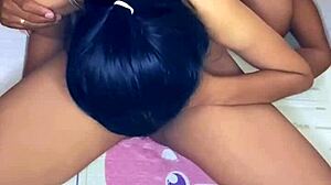 skinny asian teen bends over doggystyle with toys in bedroom, milking natural big tits for creampie orgasm in homemade action.