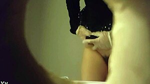 Hidden Cam Captures Sexy Babe in White Panties Peeing Through Wall Hole!