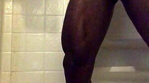 Massive black cock stroked intensely in homemade shower solo session