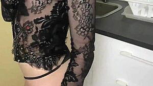 Blonde hottie spreads legs wide.