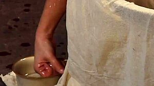 Solo Slave Girl Bathing And Oiling Herself In Teasing Blonde Bdsm Scene