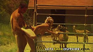 Blonde Cosplay Couple Fucks Outdoors In Public Country Setting With Big Monster Cock Action