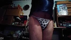 Descriptive transsexual flaunts sexy ass in tight thong