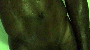 Massive black cock stroked intensely in homemade shower solo session