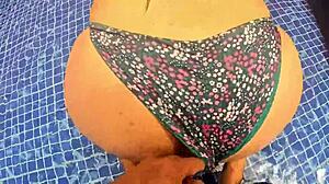 Big cock surprises nalgona masturbating in pool leading to doggystyle fuck and cum