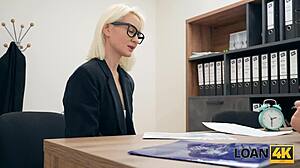 Loan4k sets up blonde whore for rough anal fuck during office loan interview with all holes used