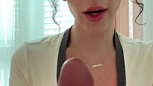 Brunette Big Tits Cutie Gives ASMR Handjob to Boyfriend with Whispers and JOI Instructions for Huge Orgasm