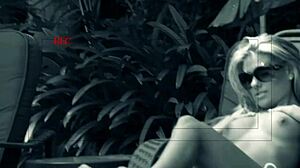 Mom outdoors under sun rubbing shaved pussy in fishnets before anal fingering and monster cock action