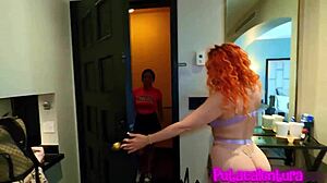Hey, stepmom and stepdaughter dive into their porno casting part two with blowjobs and group action.