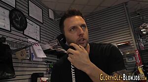 Oh yeah, suck that big black cock deep, the redheaded whore moaned at the gloryhole. She took the monster load in creampie ecstasy, begging for more intense interracial action.