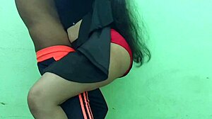 Horny Indian Girl with Big Ass Fucking Hard in School Skirt. Tight Pussy Takes Rough First Time from College Roommate.