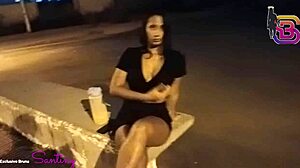 Wife gets filmed sucking lover's big black monster cock in city square while husband watches.