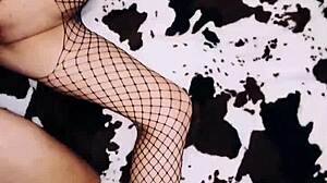 A Wife in Erotic Fishnet Bodysuit Spreads Legs Beautifully for Anal!