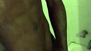 Massive black cock stroked intensely in homemade shower solo session
