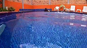 Big cock surprises nalgona masturbating in pool leading to doggystyle fuck and cum