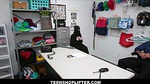 Petite blonde teen shoplifter delilah day caught stripping under hijab gets fucked by officer in office