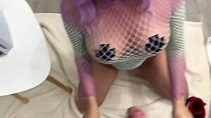 Pamela mendoza sucking huge cock from gamer boy with facial cumshot and handjob