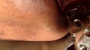 massive black pussy gets huge dildo insertion and clit stimulation in intense solo masturbation session