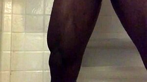 Massive black cock stroked intensely in homemade shower solo session