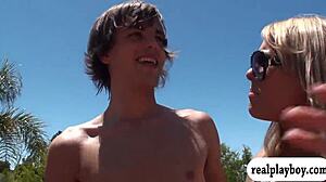 contrasting sexy babes in bikini enjoy intriguing group sex outdoors with blowjob and orgy vibes