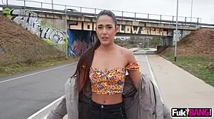 Nuria Millan takes deepthroat and anal banging in public outdoor spot. Latina rides cowgirl then gets facial cumshot after missionary pussy licking.