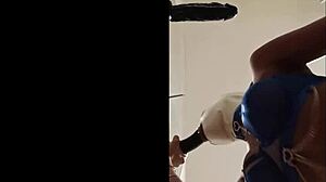 preview of sucking 3 cocks shows brunette amateur latina milf deepthroating big monster cock with cum in mouth and moaning in latex.